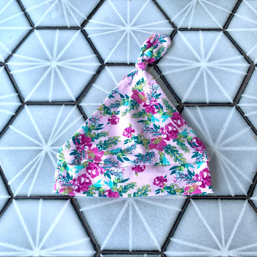 Infant Pink Floral Top Knot Hat